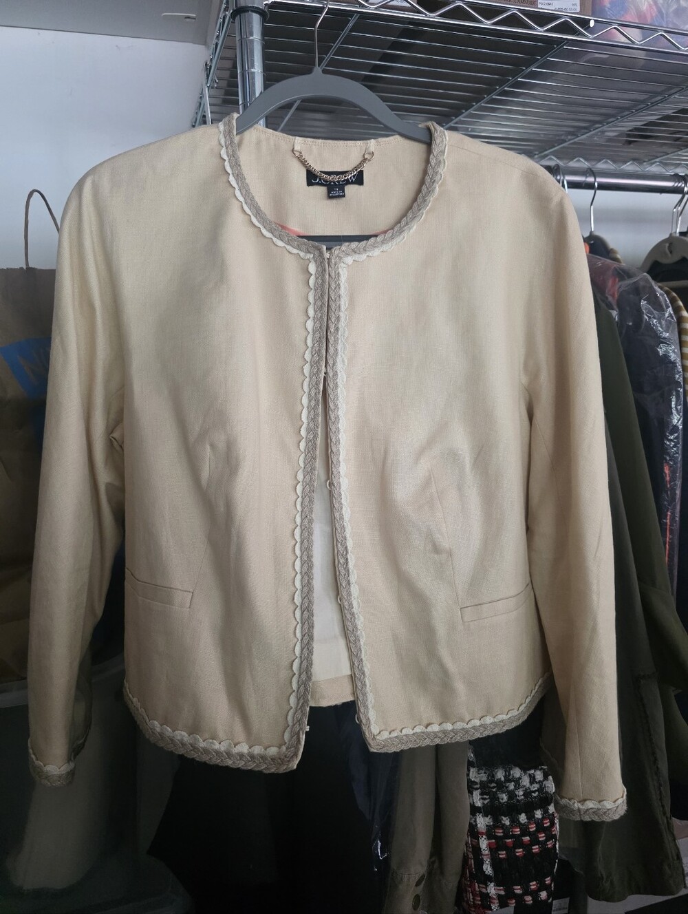 J.crew Collection 14 NWT Elegant Cream Women’s Collarless Jacket Blazer Linen